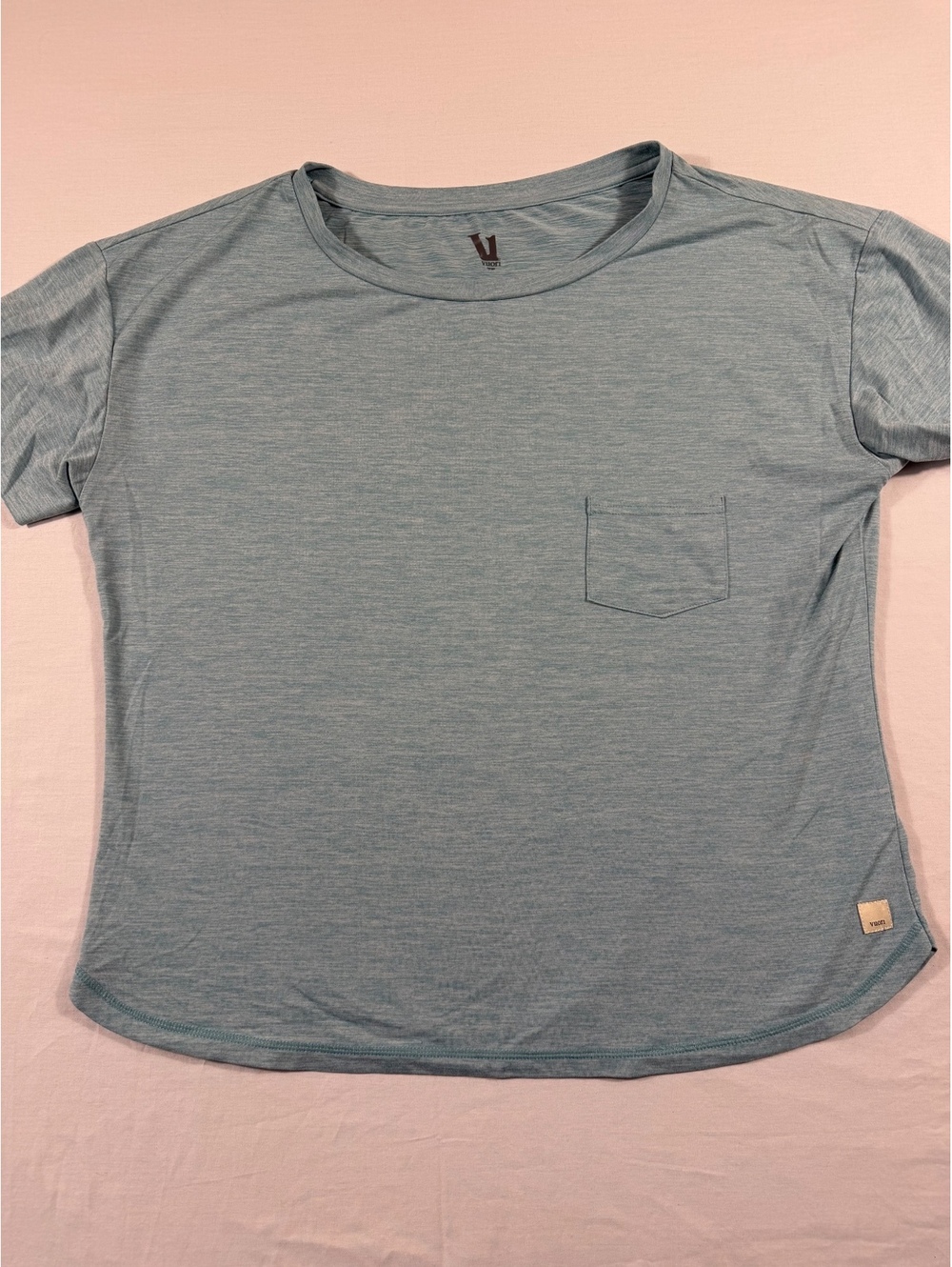 Vuori Women’s Lightweight Blue Heather Pocket T-Shirt Large